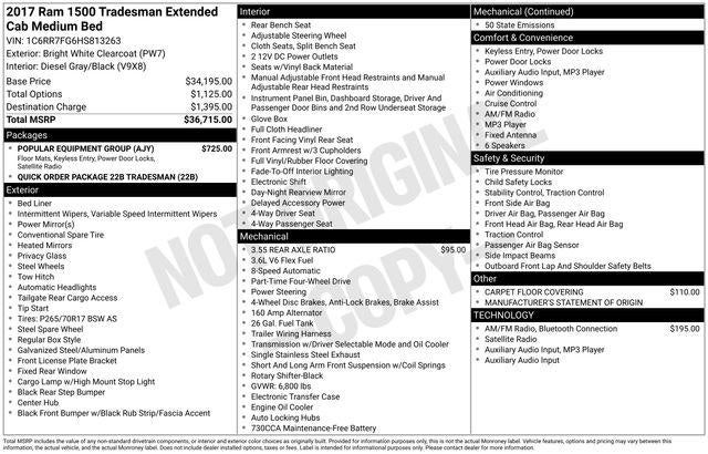 2017 RAM 1500 Tradesman 4x4 Quad Cab 6'4" Box