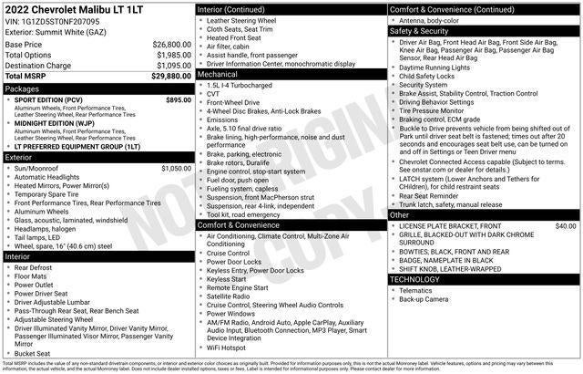 2022 Chevrolet Malibu LT Sport Edition