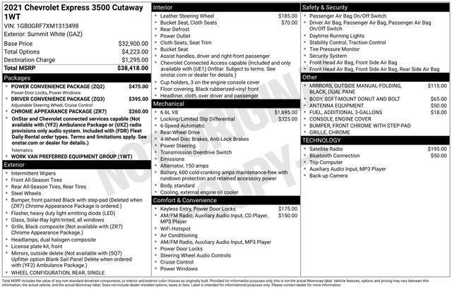 2021 Chevrolet Express Cutaway 3500 3500 Van 139"