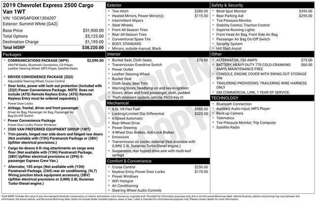 2019 Chevrolet Express Cargo 2500 2500 Regular Wheelbase Rear-Wheel Drive