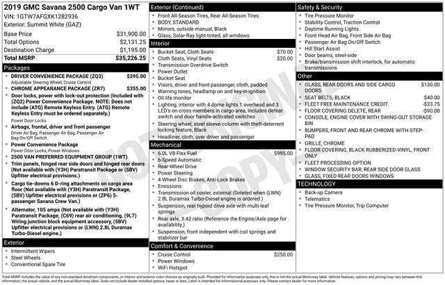 2019 GMC Savana Cargo 2500 2500 Regular Wheelbase Rear-Wheel Drive