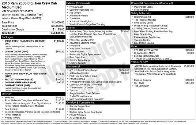 2015 RAM 2500 4WD Crew Cab 6.4 Ft Box Big Horn