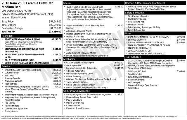 2018 RAM 2500 Laramie 4x4 Crew Cab 6'4" Box