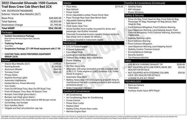 2022 Chevrolet Silverado 1500 Crew Cab Short Box 4-Wheel Drive Custom Trail Boss