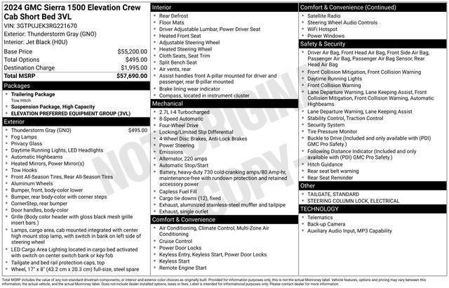 2024 GMC Sierra 1500 Crew Cab Short Box 4-Wheel Drive Elevation 3VL