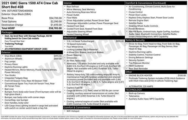 2021 GMC Sierra 1500 Crew Cab Short Box 4-Wheel Drive AT4