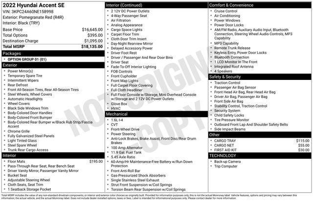 2022 Hyundai Accent SE Sedan IVT