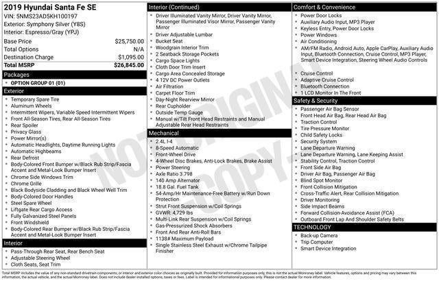 2019 Hyundai Santa Fe SE 2.4L Auto FWD