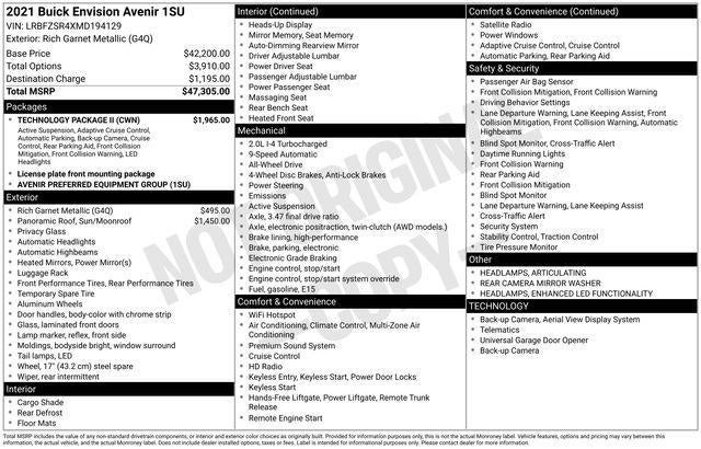 2021 Buick Envision AWD 4dr Avenir